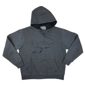 Reebok Mens Medium Hoodie Sweatshirt Charcoal Gray Black Camo Logo Hooded Pocket